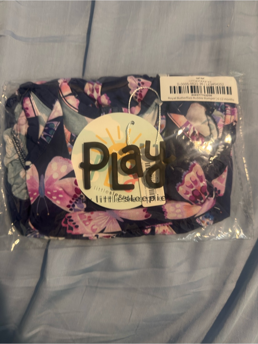 NWT Play Little Sleepie Butterfly Print Romper - purple Navy & Pink